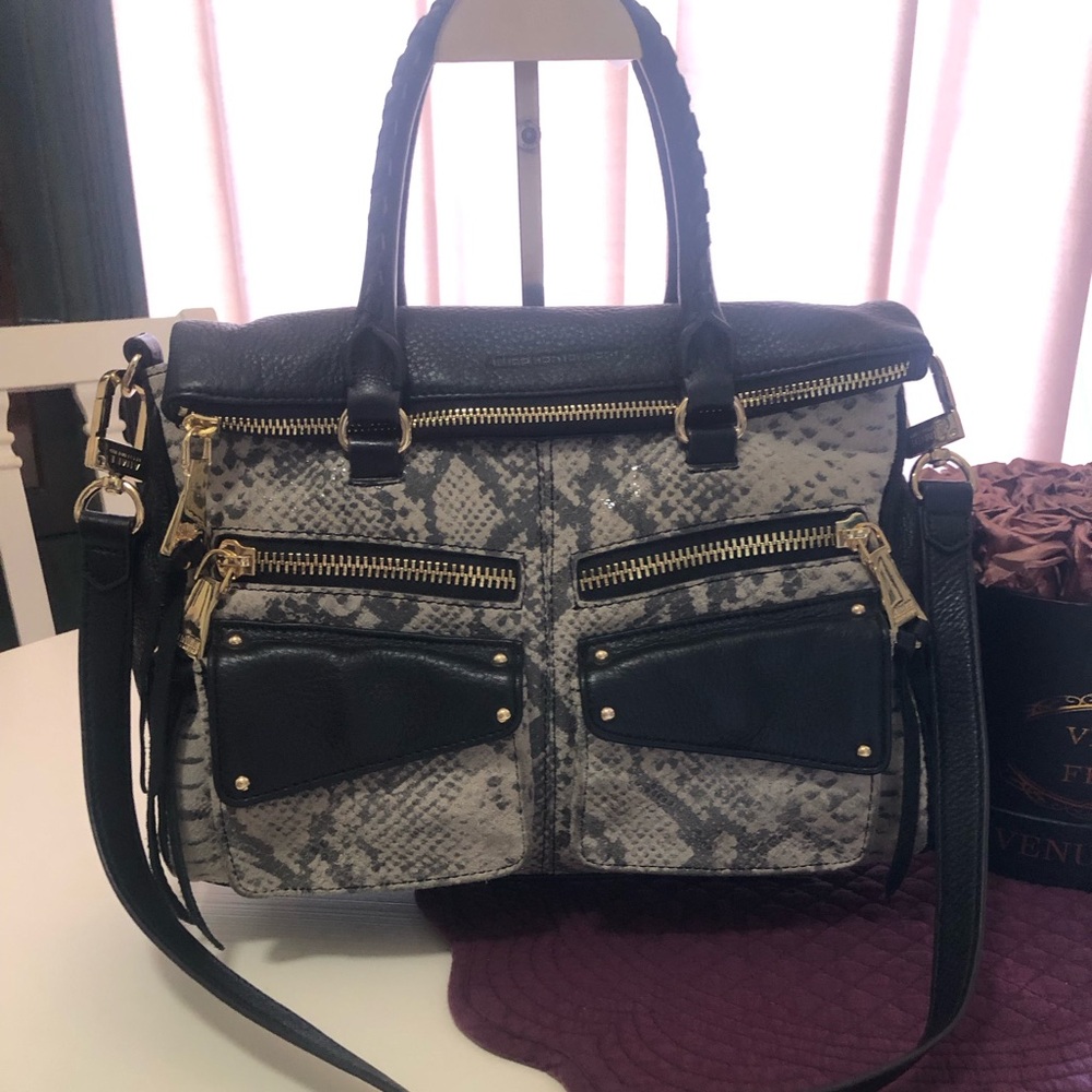 Aimee Kestenberg Soho Satchel Shoulder Bag Black and Snake Python Leather Bag